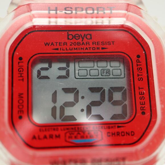 Beya Mens 45m Digital Sport Watch Red Clear Alarm Chrono with New Battery - Picture 8 of 13